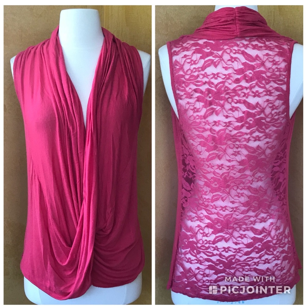 Bright Pink Sleeveless Top with draping neckline